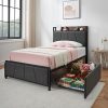 VECELO Queen Size Upholstered Platform Bed Frame with Adjustable Headboard 3