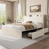 Velvet Full Size Bed Frame with Storage Drawers and Charging Station 3