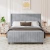 Queen Size Corduroy Bed Frame with 50.7 Inch Headboard in Grey