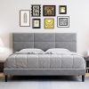 Upholstered King Bed Frame with Velvet Headboard and Wooden Slats