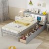 Queen Upholstered Bed Frame with Storage Drawers and USB Charging 3