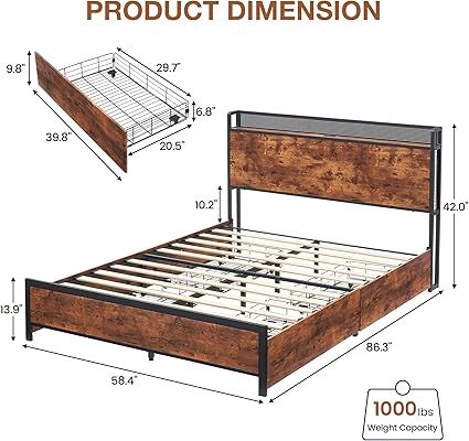 GAOMON Queen Bed Frame with Storage Headboard, LED Lights & Drawers 2 GAOMON Queen Bed Frame with Storage Headboard, LED Lights & Drawers - Image 2