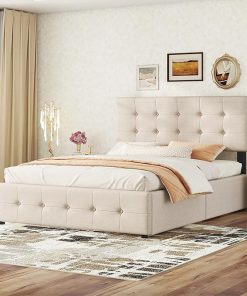 Merax Queen Bed Frame Upholstered Platform with Storage Drawers