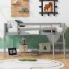 LUSPAZ Full Size Wood Low Loft Bed Frame with Convertible Ladder, for Kid, Teenager, Modern Loft Bed with Strong Wooden Slats, Easy Assembly, No Box Spring Required, for Kid’s Room or Dormitory, Gray
