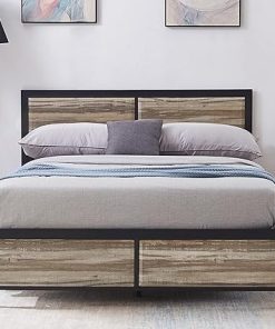 VECELO Queen Size Platform Bed Frame with Vintage Wood Headboard