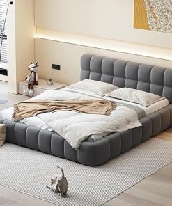 Merax Tufted Queen Bed Frame with 4 Drawers and Wingback Gray