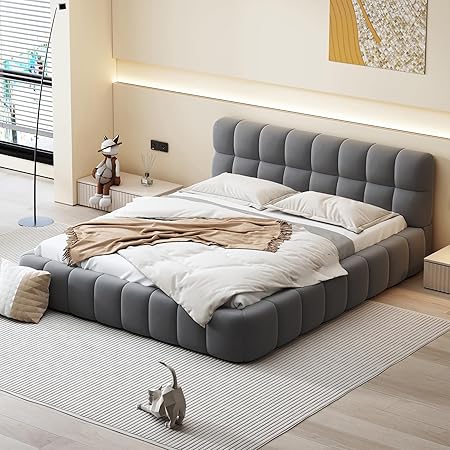 Merax Modern Tufted Queen Bed Frame with Wingback No Box Spring Gray Merax Modern Tufted Queen Bed Frame with Wingback No Box Spring Gray