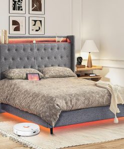 Redlife Upholstered Full Bed Frame with Headboard and LED Lights