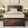 Wooden Queen Bed Frame with Storage Headboard Easy Assembly Light Brown 3