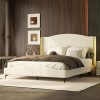 Merax Queen Size PU Leather Bed Frame with Wingback Headboard Beige