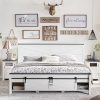 Farmhouse King Size Wood Bed Frame with Sliding Storage Cabinets