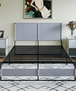 EGOHOME Queen Metal Bed Frame with Headboard Heavy Duty Storage