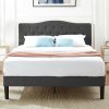 VECELO Upholstered Full Size Bed Frame with Tufted Adjustable Headboard