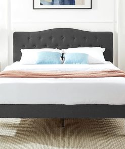 VECELO Upholstered Full Size Bed Frame with Tufted Adjustable Headboard