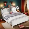 Queen Upholstered Bed Frame with Wingback Headboard and Support Beige 4