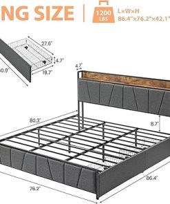 GAOMON King Size Bed Frame with Storage and Charging Station 2