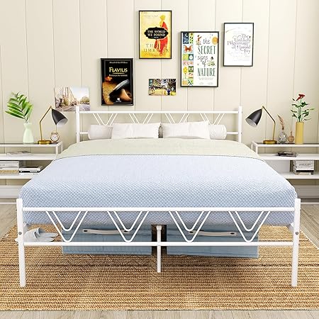 Full Size White Bed Frame with Headboard Easy Assembly Victorian Style Full Size White Bed Frame with Headboard Easy Assembly Victorian Style
