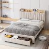 Full Size Upholstered Bed Frame with Storage Headboard and Drawers