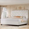 Queen Size Platform Bed Frame with Tall Headboard in Beige PU Leather