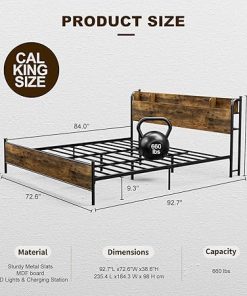 California King Bed Frame with Storage Headboard and LED Lights 2