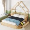 Boho Full Rattan Bed Frame with Shelves and Solid Wood Foundation 3