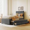 Twin Bed Frames with LED Lights and 2 Drawers for Bedroom Beige 4