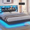 Upholstered Queen Bed Frame with Headboard Easy Assembly White 3