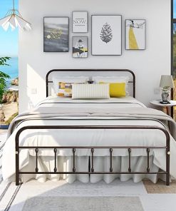 Metal Queen Bed Frame with Headboard, Footboard and Under Storage