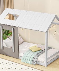 Merax Twin House Platform Bed with Roof and Window, No Box Spring 2