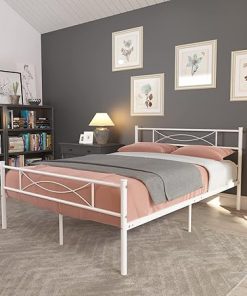Full Size Metal Platform Bed Frame with 12 Inch Under Bed Storage White 2