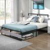 Queen Size Platform Bed Frame with Upholstered Headboard Natural Color 4