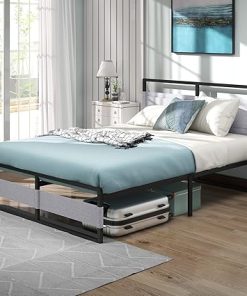 Queen Metal Platform Bed Frame with Headboard Heavy Duty Steel Slat