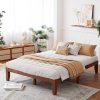 Beige Upholstered Full Size Bed Frame with Wingback Headboard 3