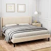Homhougo Velvet Full Bed Frame with Headboard and Storage Pockets