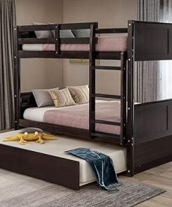 Merax Full-Over-Full Bunk Bed with Trundle No Box Spring Espresso