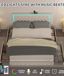 Modern LED Queen Bed Frame with Storage and Adjustable Headboard 2