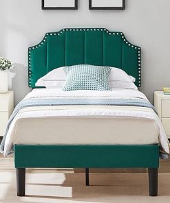 VECELO Twin Size Upholstered Bed Frame with Tufted Adjustable Headboard