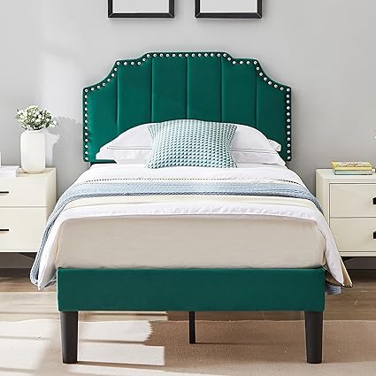 VECELO Twin Size Upholstered Bed Frame with Tufted Adjustable Headboard VECELO Twin Size Upholstered Bed Frame with Tufted Adjustable Headboard