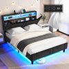 Linique Pink Upholstered Platform Bed Frame with Headboard and Wood 3