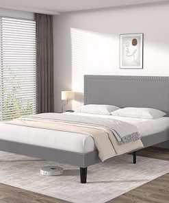 VECELO Full Size Platform Bed Frame with Adjustable Headboard Easy Assembly 2
