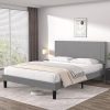 DUMOS Queen Platform Bed Frame Linen Upholstered Heavy Duty Dark Grey 3