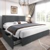 Queen Size Bed Frame with 4 Storage Drawers and Bookcase Headboard 3