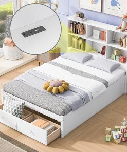Bellemave Full Size Captain Bed with Storage and USB Headboard