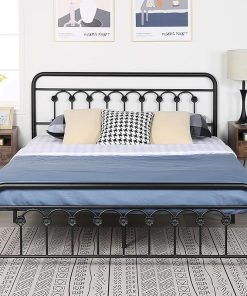 VECELO Classic Metal Platform Bed Frame Full Size with Iron Headboard