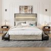 King Bed Frame with Headboard, Upholstered Platform, Gray, Easy Assembly 3