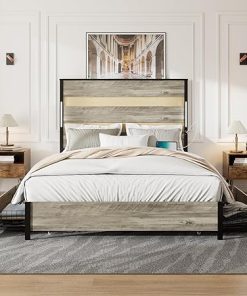 Elephance Queen Bed Frame with Headboard Storage and LED Lights