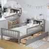 Twin Platform Bed with Storage Drawers and Guardrails for Kids Gray
