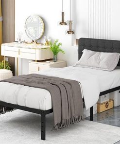 Twin XL Bed Frame with Upholstered Headboard and Steel Slat Support Twin XL Bed Frame with Upholstered Headboard and Steel Slat Support