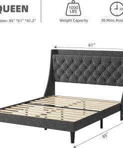 GAOMON Queen Bed Frame with Charging Station and Storage Shelf Grey 2
