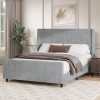 King Size Grey Corduroy Upholstered Platform Bed Frame Easy Assembly